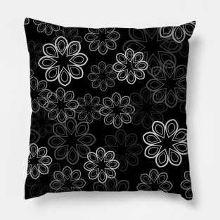 Neon Floral White on Black Pillow