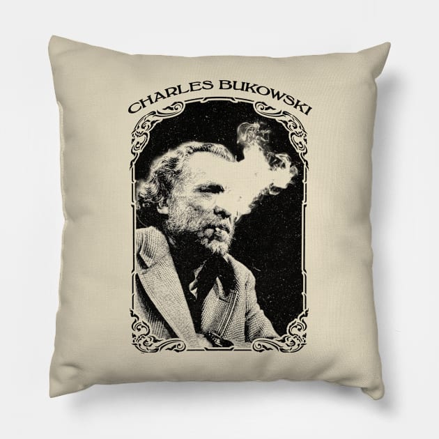 Charles Bukowski Smoking Vintage Pillow by Suksesno Aku Gusti