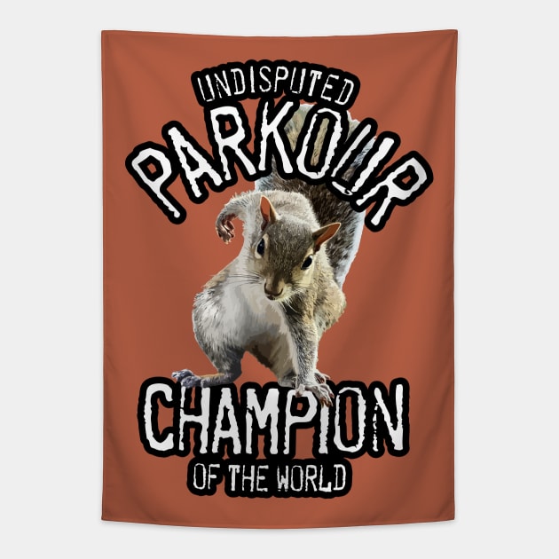 Parkour Squirrel - funny freerunning Tapestry by eBrushDesign