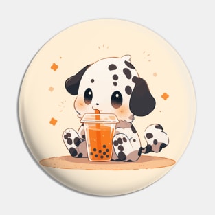 A long-haired dalmatian puppy drinking bubble tea Pin