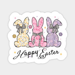 Happy Easter Cute Bunny Coquette Bow Magnet