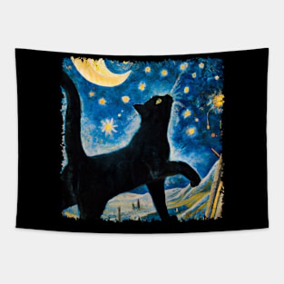 Starry Night Black Cat Van Cogh Tapestry