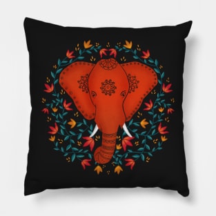 Elephant head with flowers and leaves Pillow