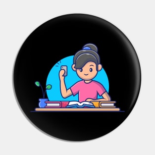 Cute girl reading book cartoon Pin