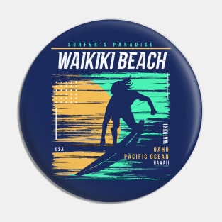 Retro Surfing Waikiki Beach Oahu Hawaii // Vintage Surfer Beach // Surfer's Paradise Pin