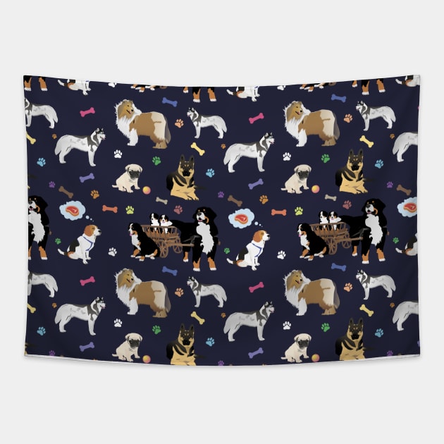 Colorful Dog Pattern Tapestry by NorseTech
