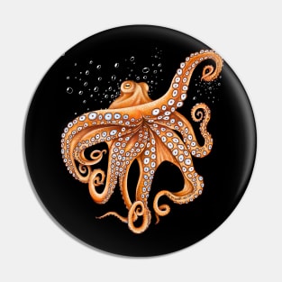 Orange Red Octopus Tentacles Kraken Bubbles Art Light Pin