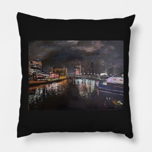 Melbourne night scene in oil Pillow