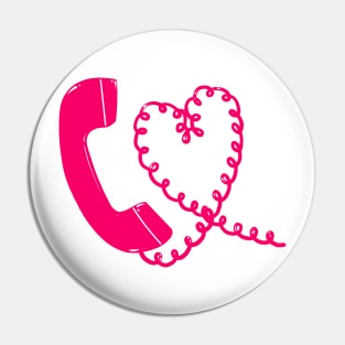 Hot pink retro phone 90s heart cord design Pin