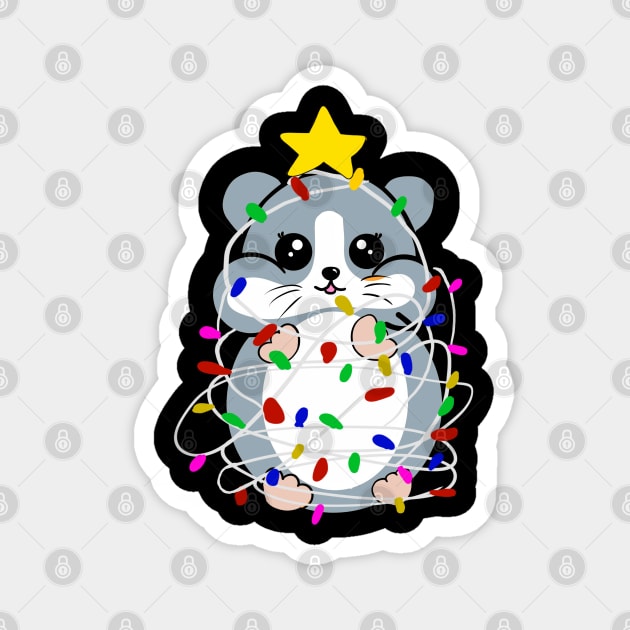Grey hamster in Christmas lights and star Magnet by Mermaidssparkle