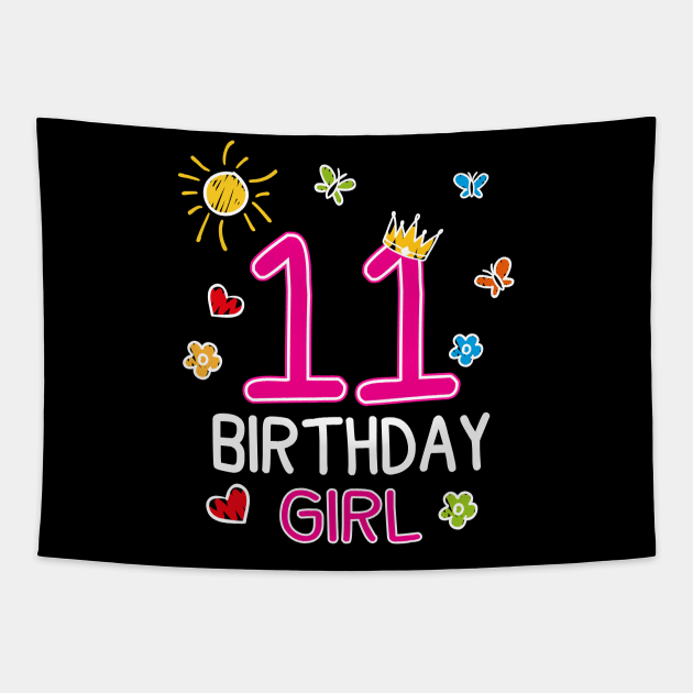 Kids 11th Birthday Girl Crown Princess Tapestry by printedartings