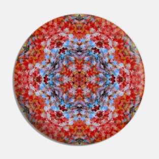 Digital Mandala Blue Red and Yellow Pin