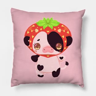 little cow with strawberry hat Pillow