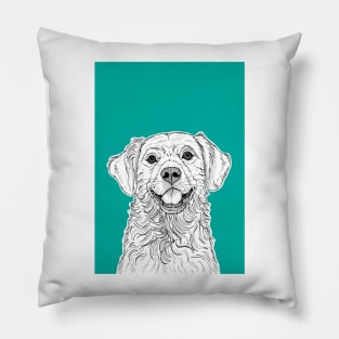 Golden Retriever Portrait ( teal background ) Pillow