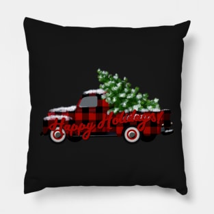 Buffalo Plaid Vintage Truck | Happy Holidays! Pillow