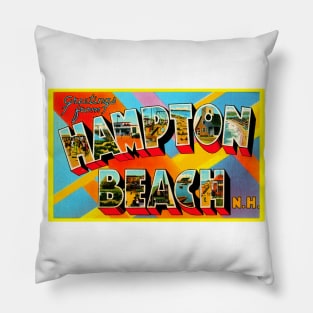 Greetings from Hampton Beach New Hampshire - Vintage Large Letter Postcard Pillow