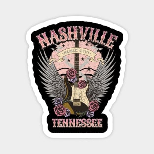 Vintage Nashville Tennessee Guitar and Roses Country Music City Magnet