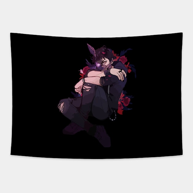 Corpse Husband wrapped in flowers Tapestry by yevomoine