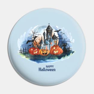 Happy Halloween Pumpkin House Scary Pin