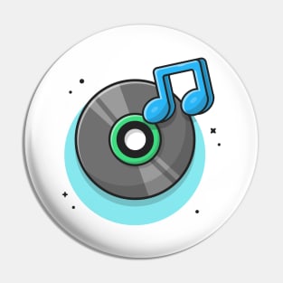 Vinyl Disk Music with Tune and Note of Music Cartoon Vector Icon Illustration (2) Pin