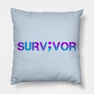 Mental Health Awareness - Survivor Semicolon Teal & Purple Vintage Gradient Pillow