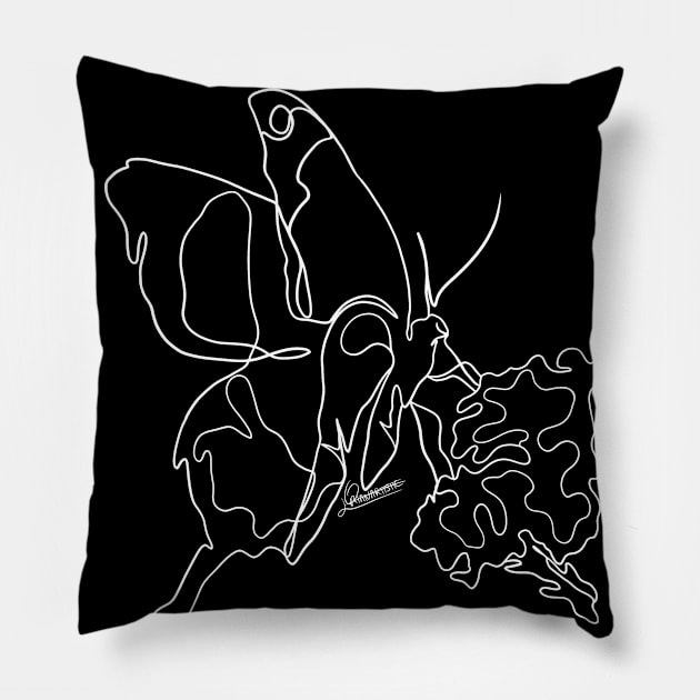 Butterfly White Lineart Pillow by Orianartistic