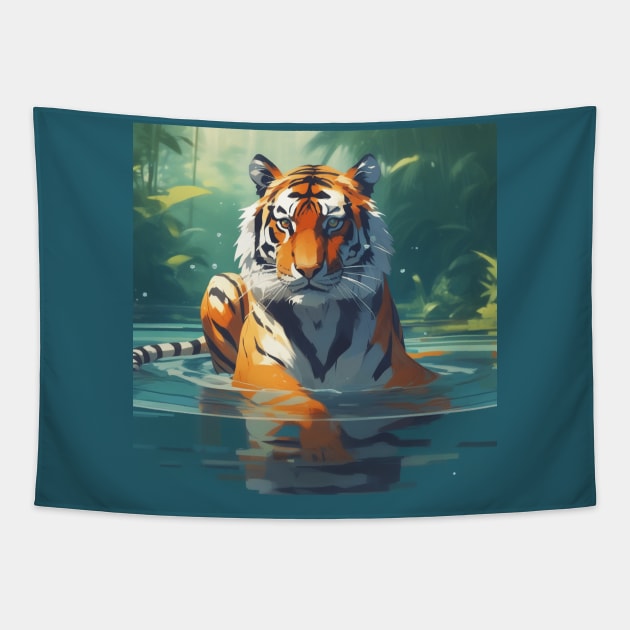 Royal Bengal Tiger in water Tapestry by Spaceboyishere