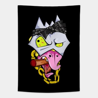 Dope Slluks chicken character is smoking a cigar illustration Tapestry