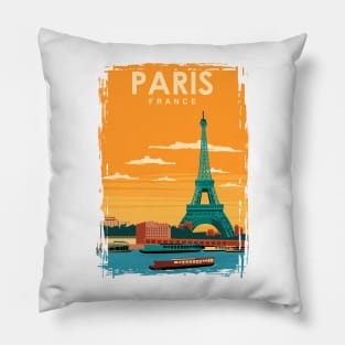 Paris France Seine Eiffel Tower Travel Poster Pillow