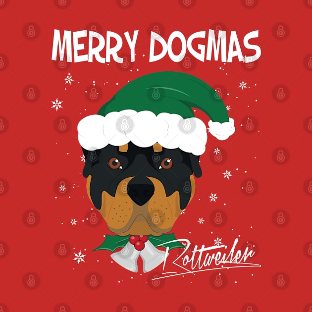 Merry Dogmas Rottweiler Dog With Green Santa's Hat Funny Xmas Gift by salemstore