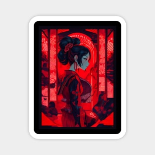 Red neon Japanese girl Magnet