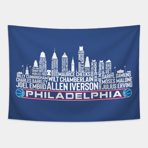 Philadelphia City Basketball Team All Time Legends, Philadelphia City Skyline Tapestry by Legend Skyline