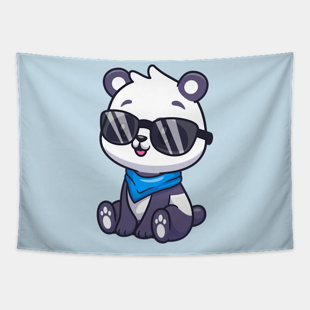 Cute Panda Sitting Wearing Glasses Cartoon Tapestry by Catalyst Labs