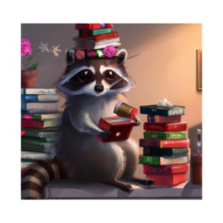 Cozy Raccoon Reading Books T-Shirt