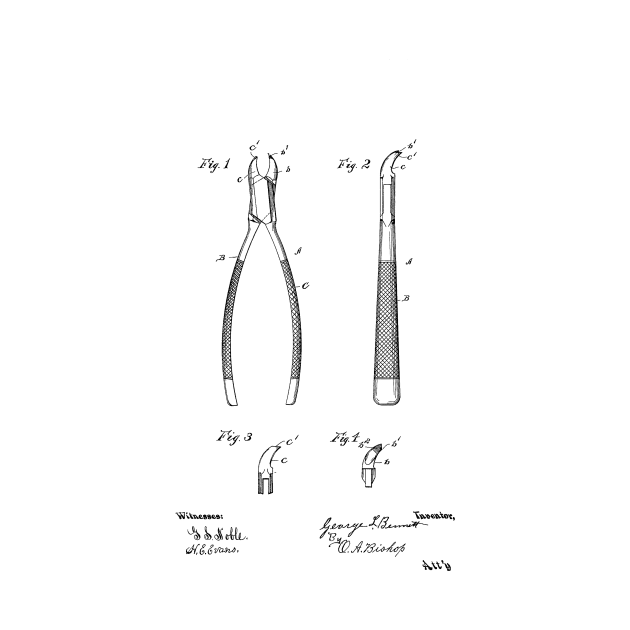 Dental Forceps Vintage Patent Hand Drawing by TheYoungDesigns