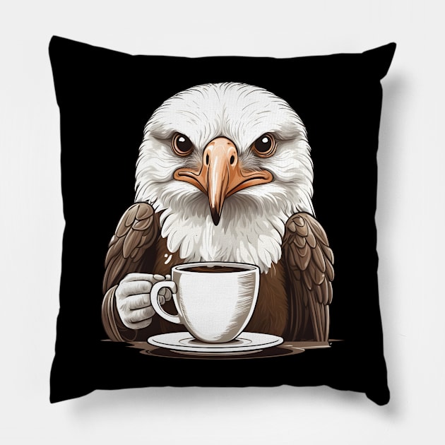 Eagle Drinks Coffee Pillow by TEENOVO 