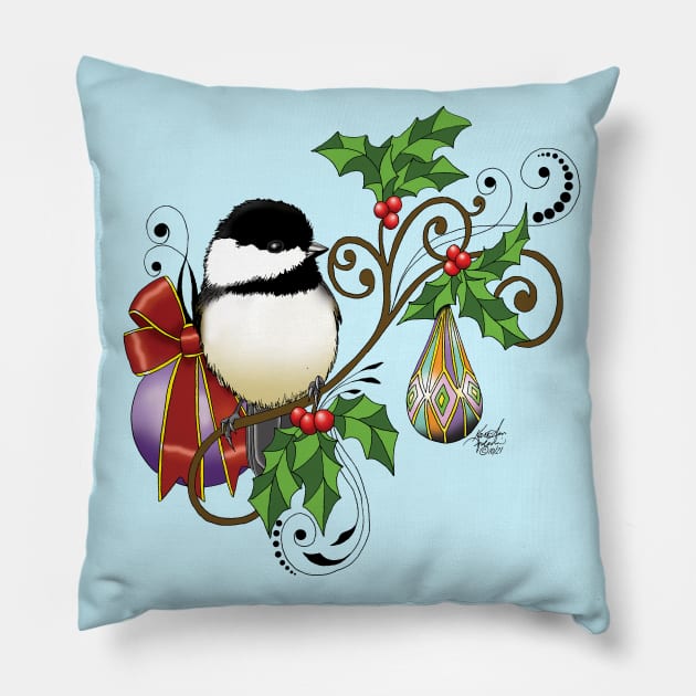 Holiday Chickadee Pillow by tigressdragon