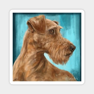 Painting of a Gorgeous Irish Terrier with a Light Brown Coat and Beard on Blue Background Magnet