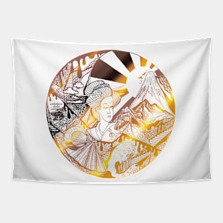 White Gold Dreaming of Japan Tapestry