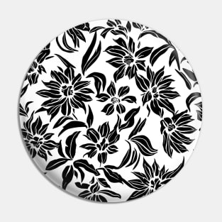 White and Black Floral Lino Print Pin