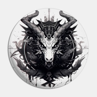 Black and white illustration of a dragon's head Pin