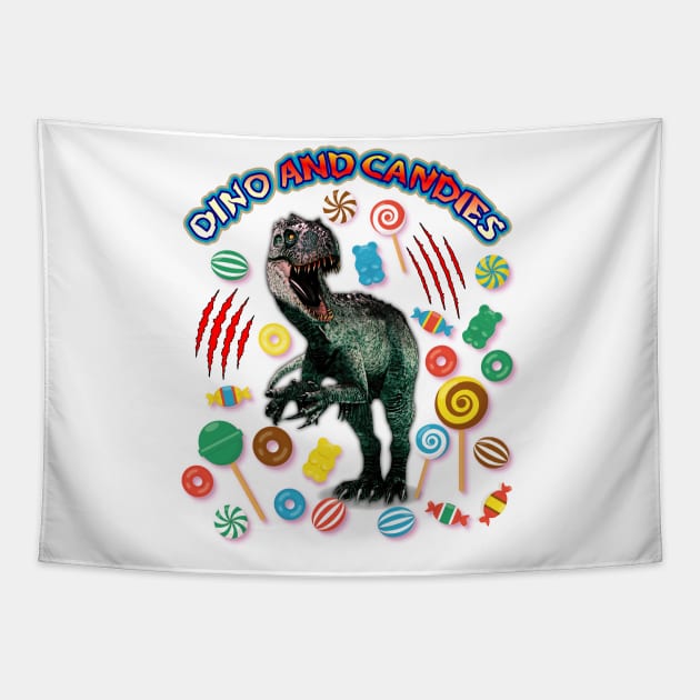 INDOMINUS REX  DINO AND CANDIES Tapestry by myouynis