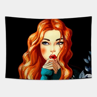 Beautiful Woman in Floral Design Tapestry