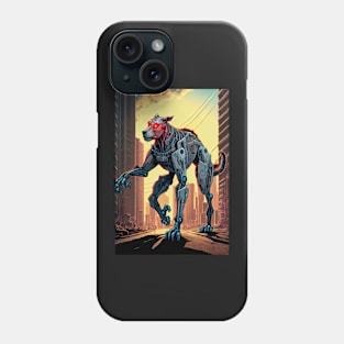 Giant futuristic robot cyborg dog attacking the city Phone Case