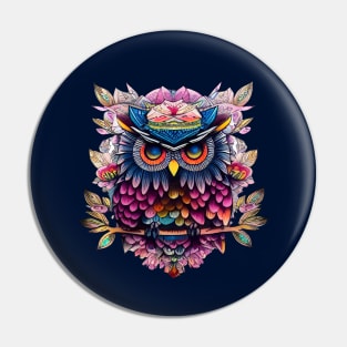 Multicolored drawn owl. Pin