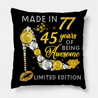 Made In 1977 Limited Edition 45 Years Of Being Awesome Jewelry Gold Sparkle Pillow