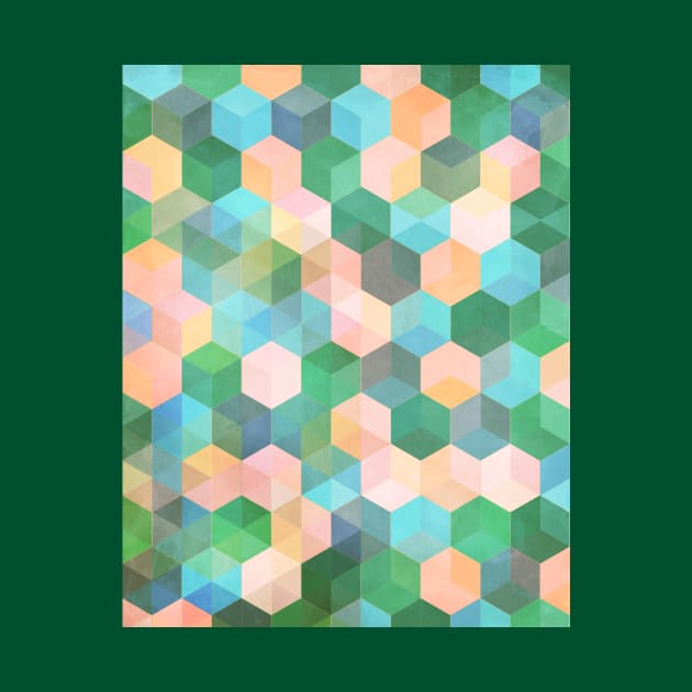 Child's Play - hexagon pattern in mint green, pink, peach & aqua by micklyn