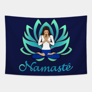 Woman with lotus Namaste Tapestry
