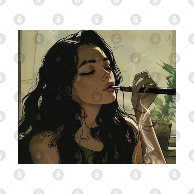 Black Hair Girl Smoking by iconicole