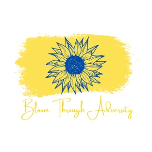 Bloom Through Adversity - Blue Sunflower/Yellow Paint Streak T-Shirt